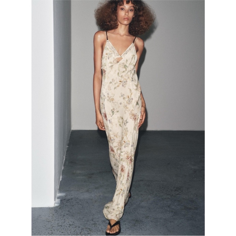 Zara Cream Floral Slip Dress